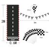 Black White Racing Car Theme Party Flag Banner Tableware Tablecloth Runner 0-9 Number Balloon Checkered Race Car Birthday Decors