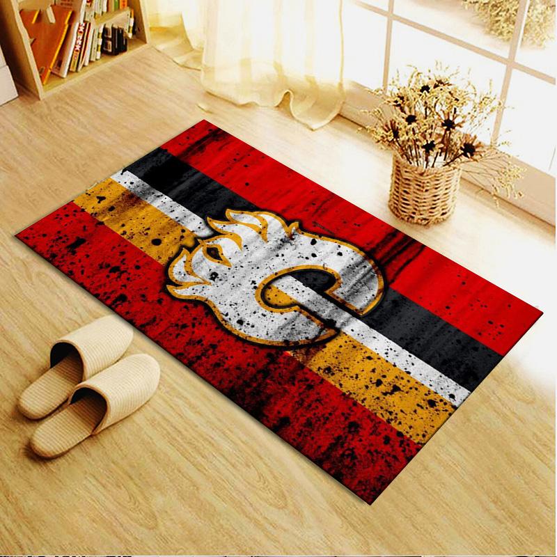 Calgary Flames Logo Carpet Rug for Living Room Bedroom Home Sofa Decoration,Kids play Non-slip Floor Mat
