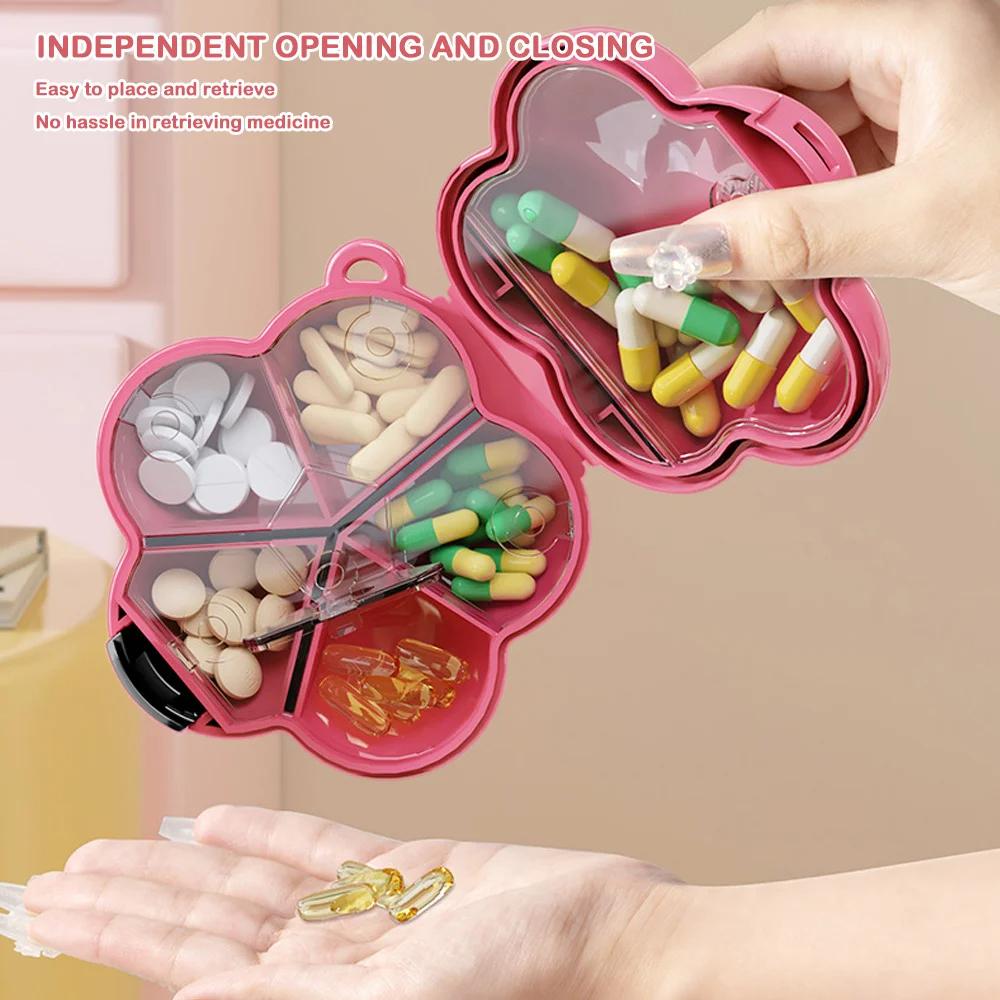 Flower Pill Case Portable 6 Grids Moisture Proof Pill Container Holder for Vitamins Cod Liver Oil Supplements Medication