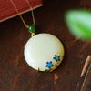 New Natural Hetian Jade Flower Enamel Porcelain Round Pendant Women's Necklace Exquisite Chinese Charm  Jewelry