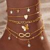 4Pcs/5Pcs Adjustable Heart Charm Anklet Pearl Charm Anklet  Women Girl Jewelry Accessories