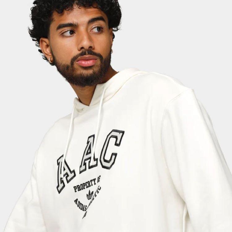 adidas Толстовка с капюшоном Originals Trefoil Aac с вышитыми буквами, свободная, с длинным рукавом, мужская, белая IM4578