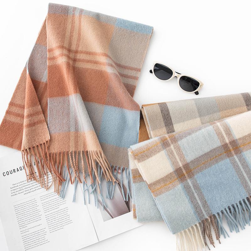 Wool Scarf Unisex Versatile and Soft Autumn and Winter Plaid Shawl Thickened Warm and Long Scarf