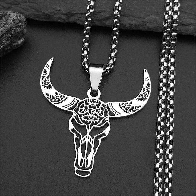 Hollow Cattle Bull Necklaces For Women Men Stainless Steel Gold Silver Color Bohemia Animal Head Male Chain Jewelry Gifts