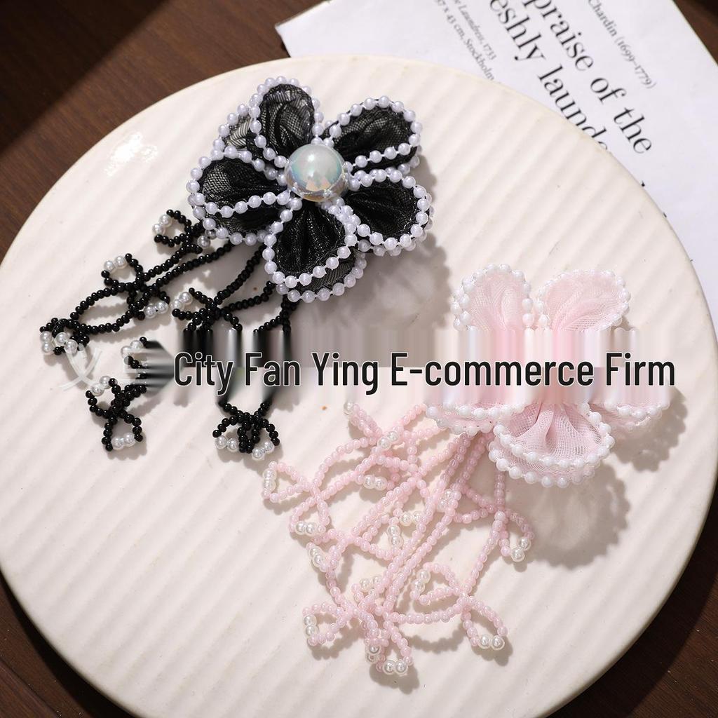Korean Tassel Seed Bead Pearl Flower Earrings, Hair Clips, and Brooch Accessories