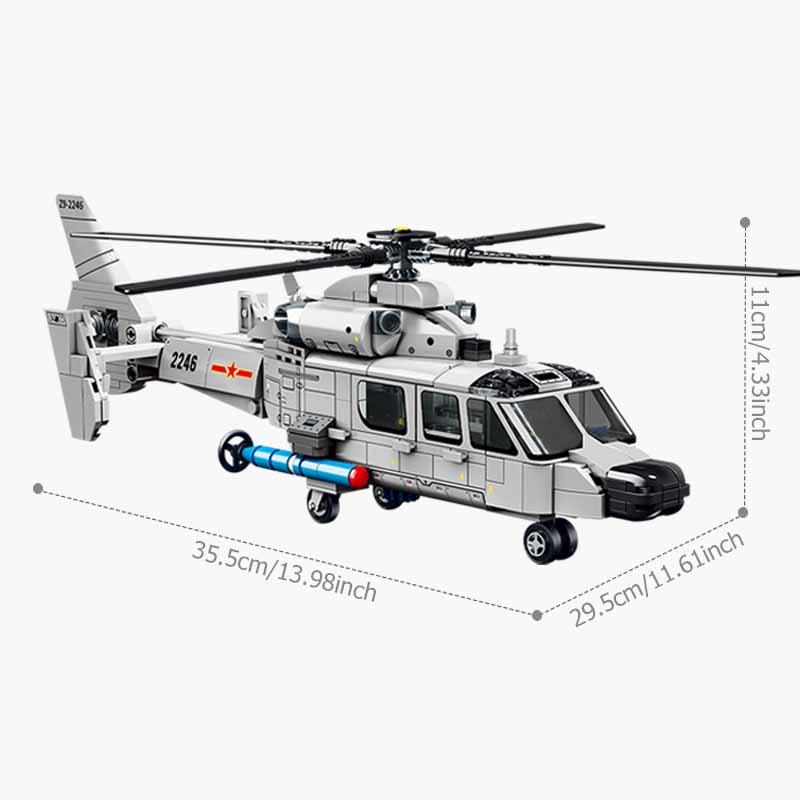 449PCS Z-9 Shipborne Helicopter Assemblage Building Blocks MOC Armed Aircraft Fighter Soldiers Model Bricks Детские игрушки Подарки для мальчиков