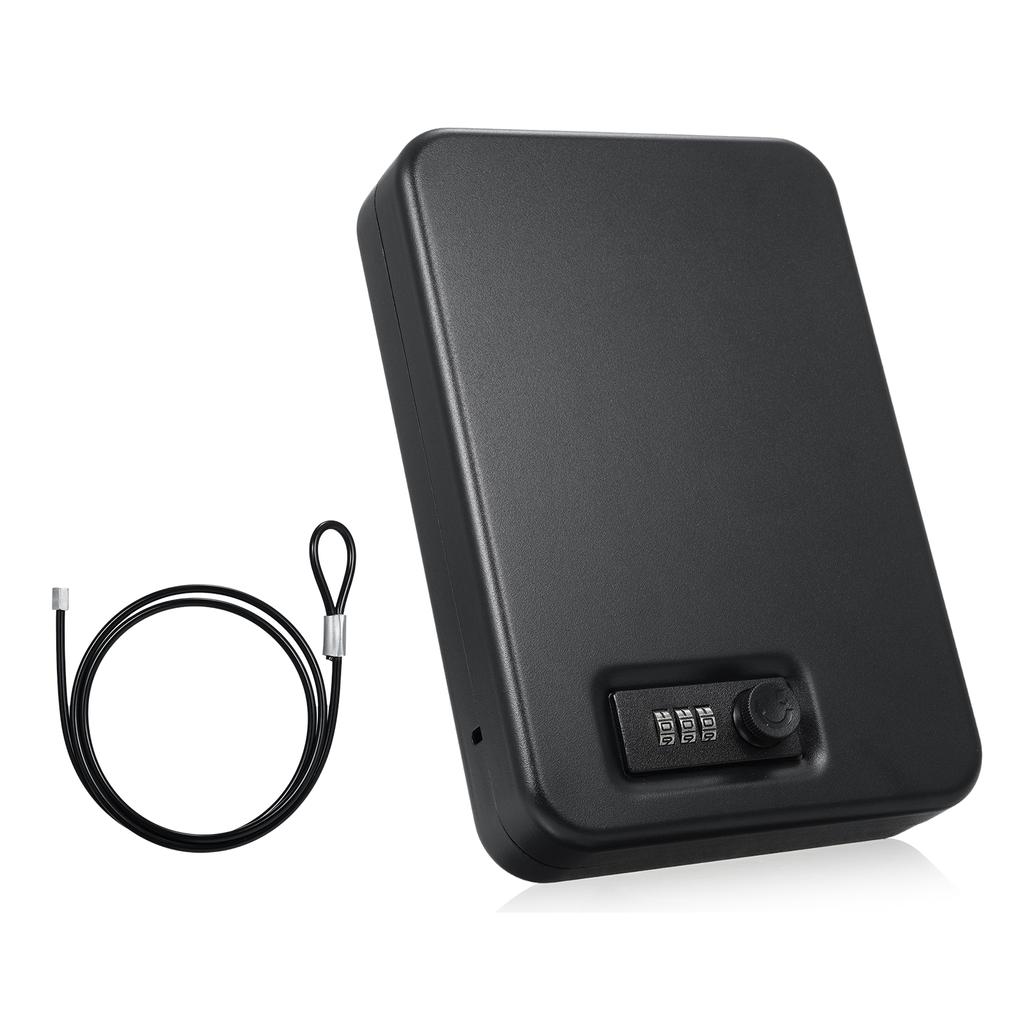 Small Safe Box Portable Travel Lock Storage Cabinet 3 digit Password Case with Security 3Ft Steel Cable Sturdy Structure Anti scratch Foam Lock for P