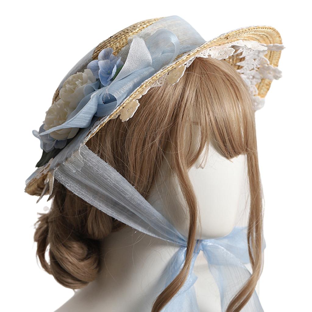 Delicate Flower Flat Hat Women Straw Bonnet Vacation Beach Hat Sweet Foldable Travel Bonnet Hat Sunscreens Sunproof Hat