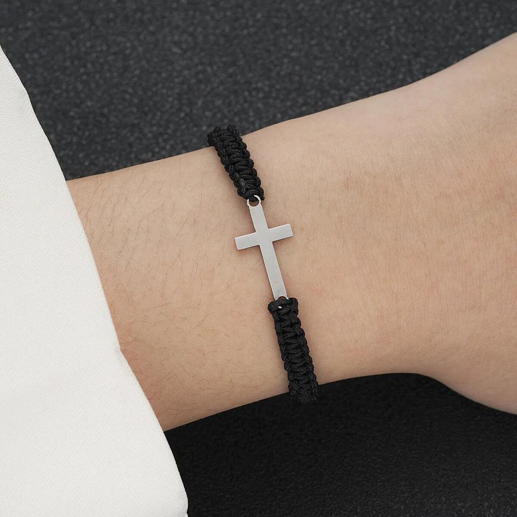 Модный браслет из нержавеющей стали с крестообразной плетеной пеньковой веревкой для пары, богемный простой регулируемый браслет, набор 2024, модные подарки, ювелирные изделия