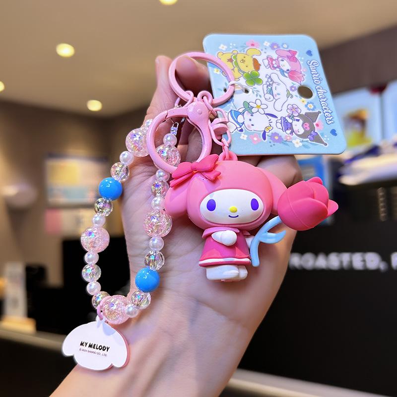 Cartoon Animal Kuromi Pompom Purin Cinnamoroll Melody Pachacoo Pendant Keychain Key Ring Action Figure Model Toy Gifts