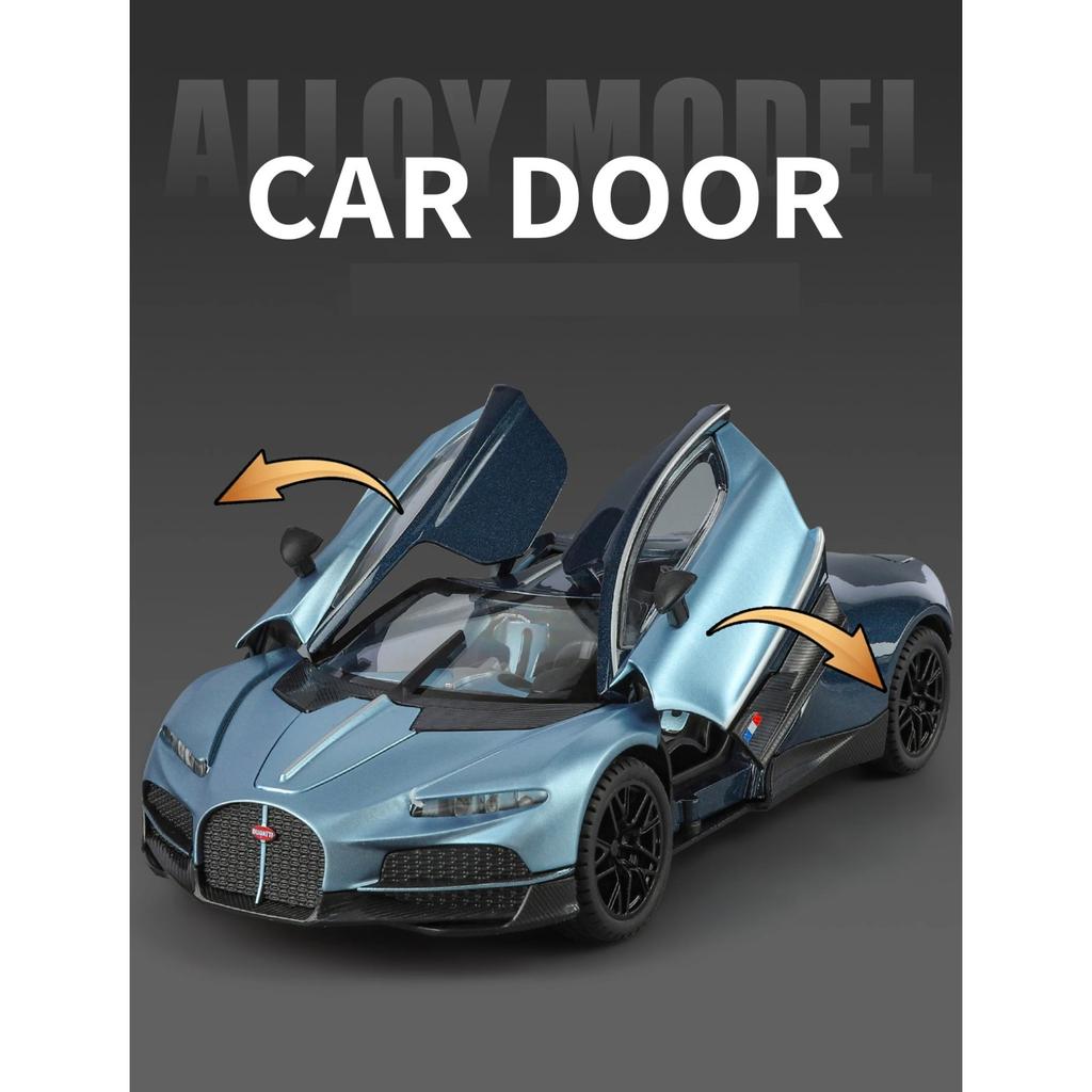 1/24 Bugatti Tourbillon Суперкар Металлическая Модель Автомобиля Со Звуком и Светом Оттяжка Детская Игрушка Коллекционные Предметы Подарок на День Рождения