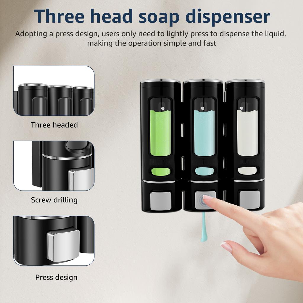 3 Chamber Shampoo Dispenser Refillable Liquid Soap Dispenser Wall Mounted Bottle Bathroom Containers  for Shower Home Hotel SPA