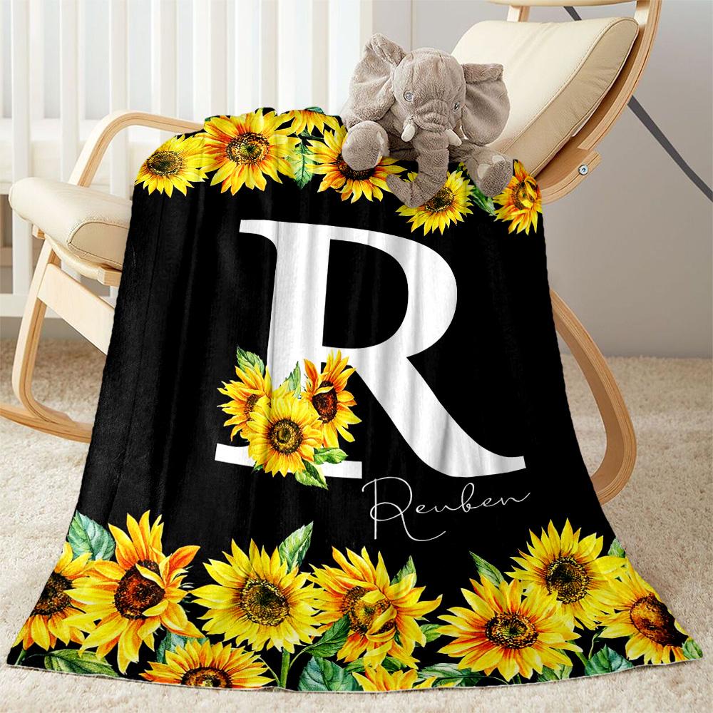 1pc Sunflower Initial blanket Soft and Warm for Sofa Office Camping Travel Livingroom Great Gift for Friends and Family Comfortable