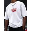 CHERRY Letters and Cherry Colored Printed Men's Round Neck T-shirt, Summer New Cotton Couple Large Fashionable Loose T-shirt