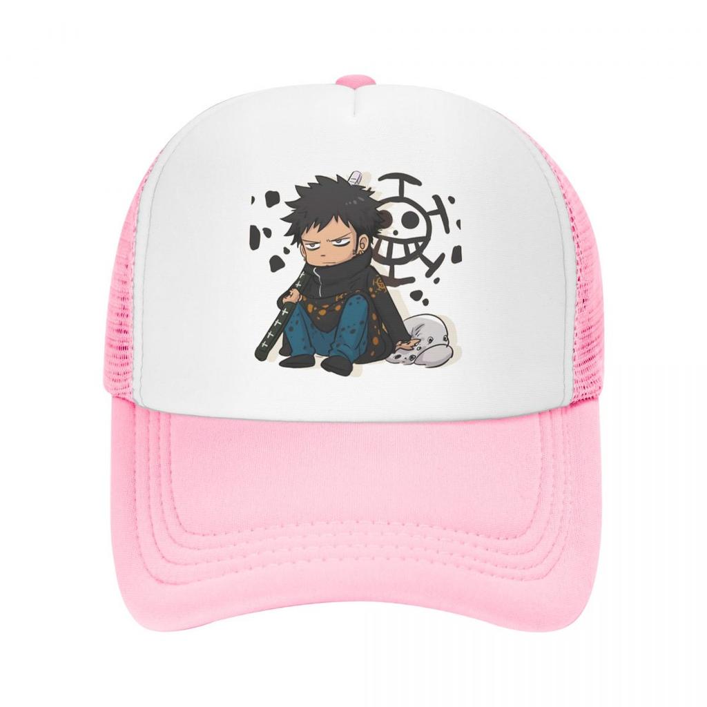 Luffy Anime Trucker Hats Trafalgar D Water Law Chibi Mesh Net Baseball Cap Snapback Kpop Peaked Hat Unisex Women One Size