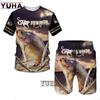 Летняя забавная футболка с 3D принтом для ловли карпа, комплект шорт, мужская спортивная одежда, спортивные костюмы с круглым вырезом и коротким рукавом, крутая мужская одежда