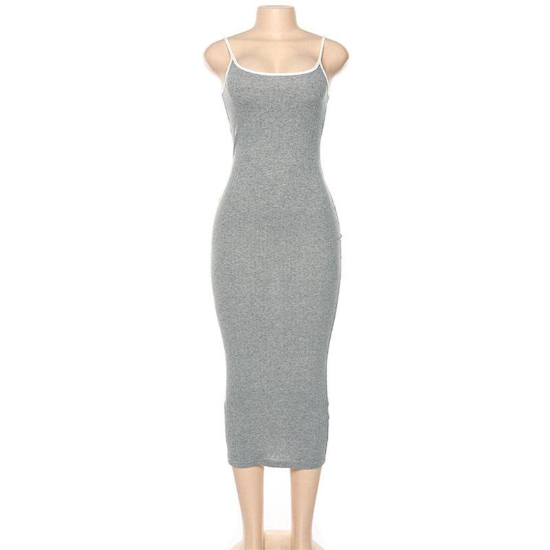 Women's Summer New Sexy Solid Color Spaghetti Strap Midi Dress Backless Slim Fit Ribbed Knit Bodycon Dress for Party Club Daily Wear