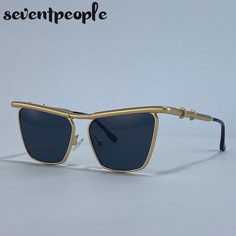 Классические солнцезащитные очки «кошачий глаз» в стиле панк для женщин, трендовые металлические квадратные солнцезащитные очки-щитки класса люкс, винтажные уличные солнцезащитные очки для леди