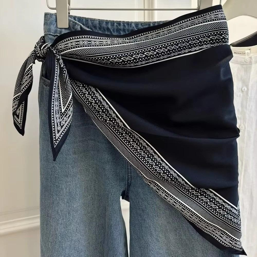 New Multi-functional Polka Dot Triangle Scarf Matching Pants Silk Satin Waist Belt Decorative Headscarf