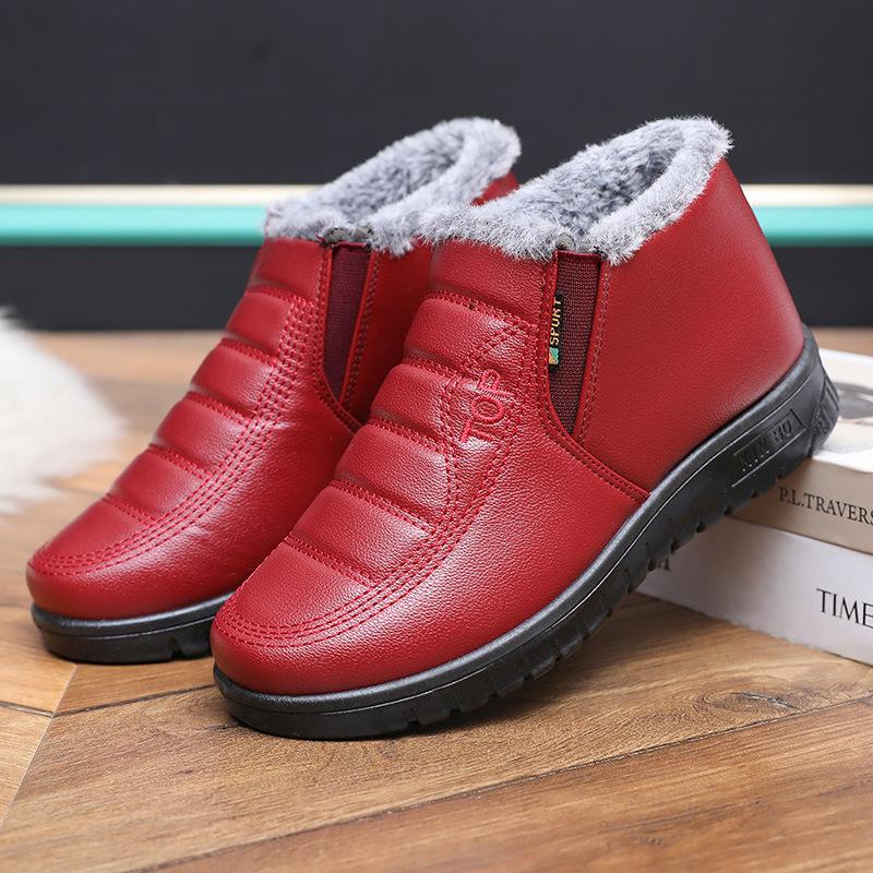 Женские термосапоги из хлопка, бархатные зимние сапоги, нескользящие водонепроницаемые кожаные хлопковые туфли