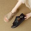 Fashion New Split Leather Summer Sandals Round Toe Low Heel Roman Sandals for Women Fashion Hollow Out Flat Shoes Concise Ladies Shoes
