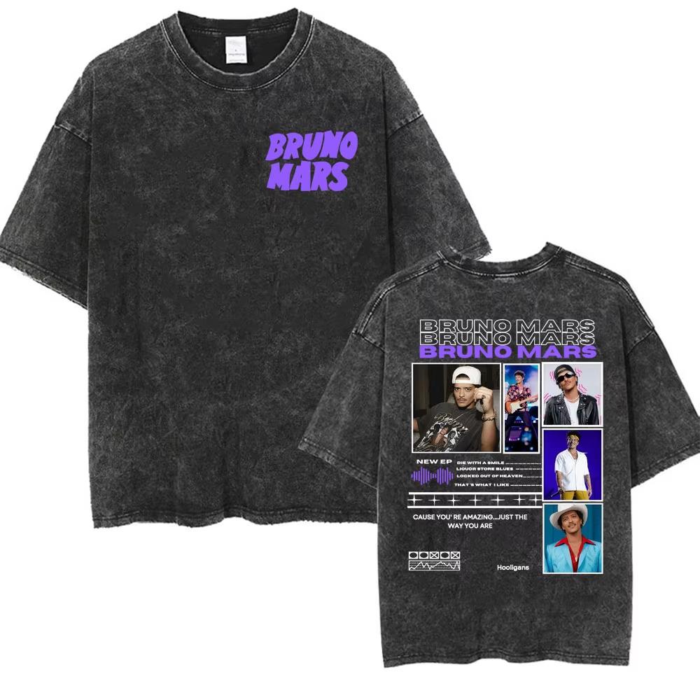 Bruno Mars The Romantic Tour 2026 Vintage Washed T Shirt Men Women Fashion Hip Hop Pop Music T-shirt Summer Casual Cotton Tshirt