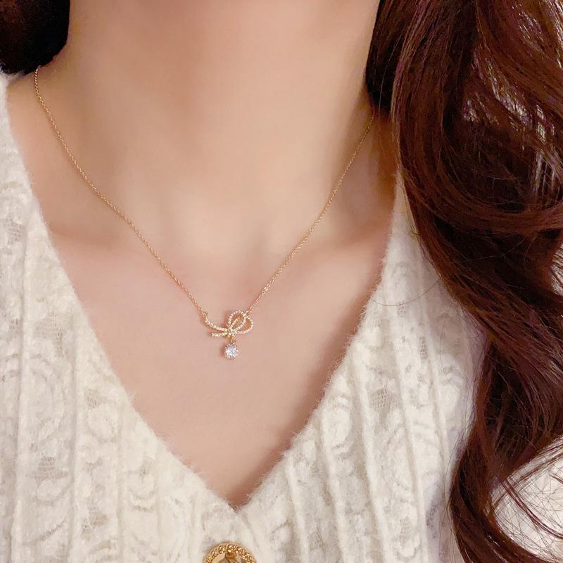 Женское ожерелье с кулоном в виде банта в корейском стиле – Элегантное, Простое, Универсальное Роскошное Колье-Чокер, Цепочка для Ключицы