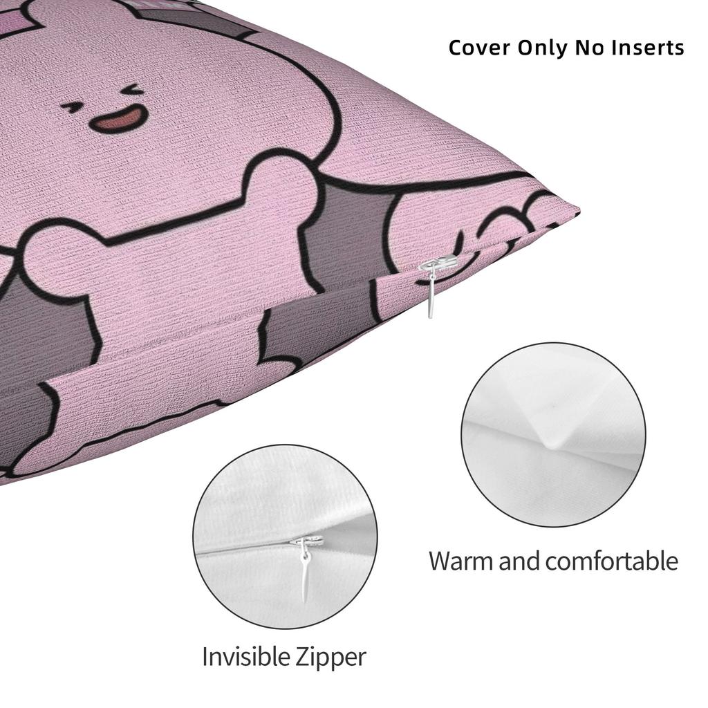 Asamimichaan Cute Asamimi Square Pillow Cases Pink Rabbit Cushion Covers Novelty Zippered Decorative Pillowcase For Sofa 45*45Cm