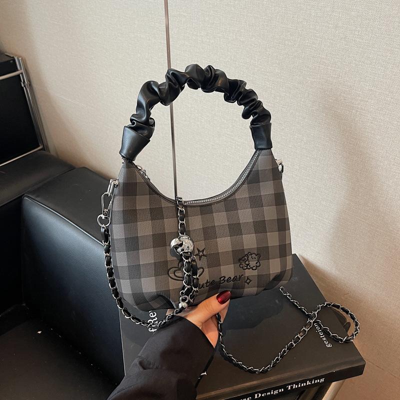 Клетчатая портативная маленькая сумка женская новая модная плиссированная сумка-облако летняя женская сумка-мессенджер на цепочке