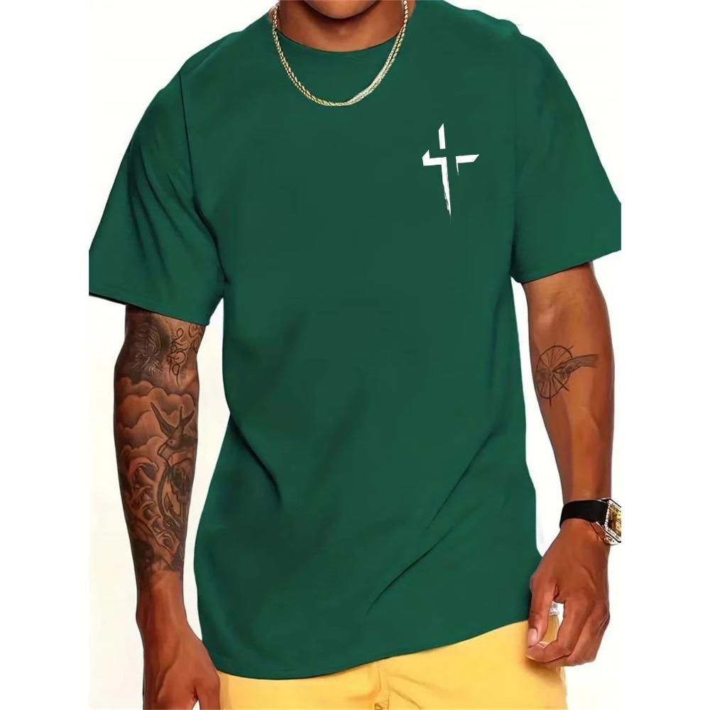 Летняя мужская футболка из 100% хлопка, повседневная, свободного кроя, с принтом большого креста, спортивная, удобная, с круглым вырезом и коротким рукавом