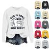 Women's Fashion Casual Long Sleeve Halloween Printed  Neck Sweatshirt