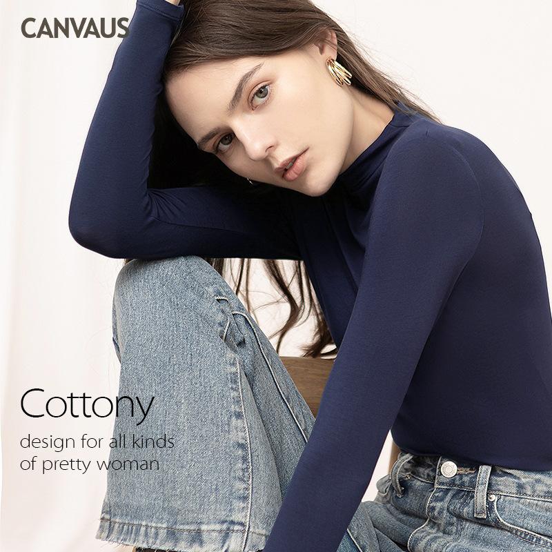 CANVAUS Осенняя тонкая однотонная рубашка с высоким воротником и длинными рукавами, футболка, верхняя женская одежда