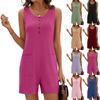Комбинезоны для женщин, летние, повседневные, без рукавов, с круглым вырезом, короткие комбинезоны, свободный крой, на пуговицах, с карманами