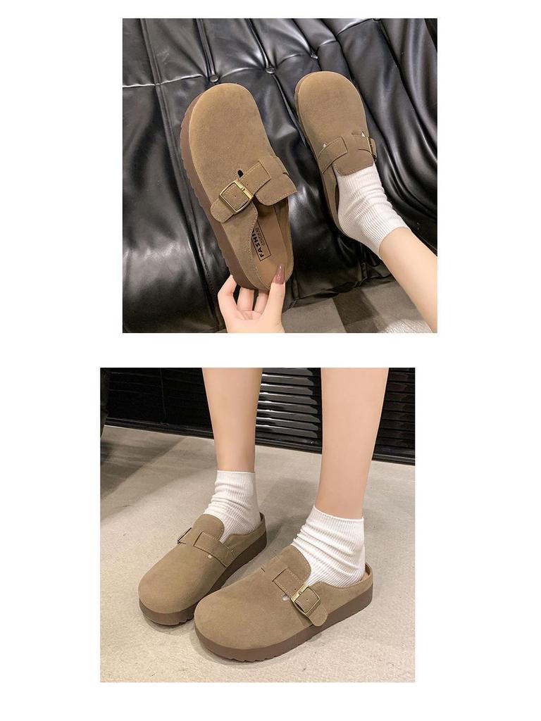 Женские флисовые полутапочки 2024: Закрытые плоские сандалии в стиле Birkenstock, идеально подходят для беременных женщин и для ношения на улице