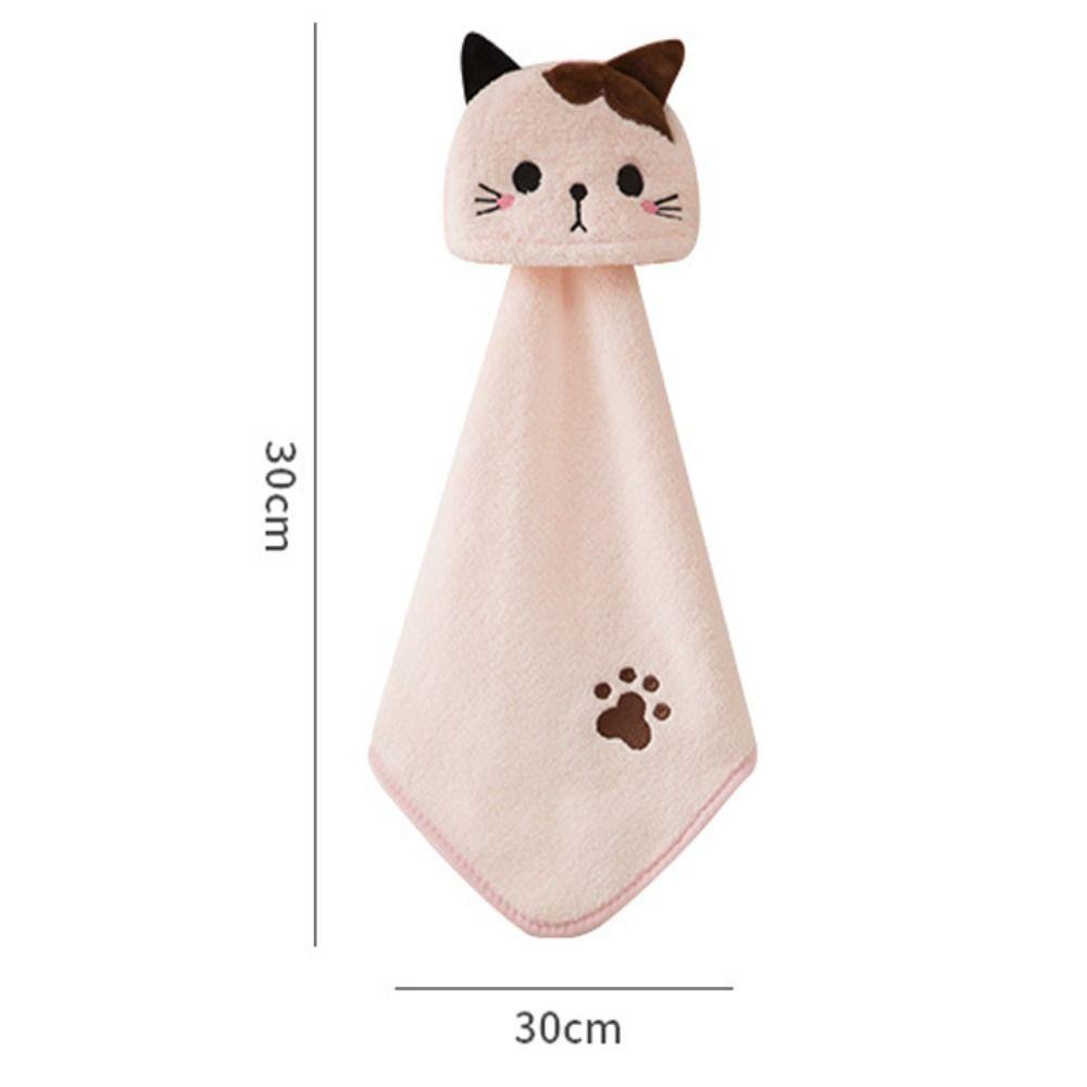 Cute Cat Style Hand Towel Coral Velvet Cartoon Hanging Towel Hanging Design Microfiber Cleaning Rag Household