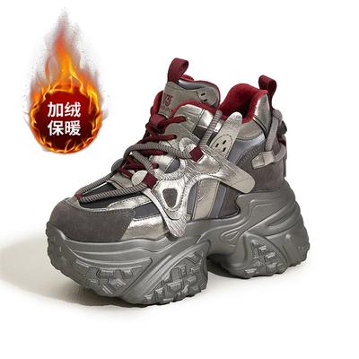 Модная женская обувь 9 см на ретро толстой подошве, зимние теплые бархатные уличные вулканизированные туфли, женские кроссовки на высокой платформе, увеличивающие рост