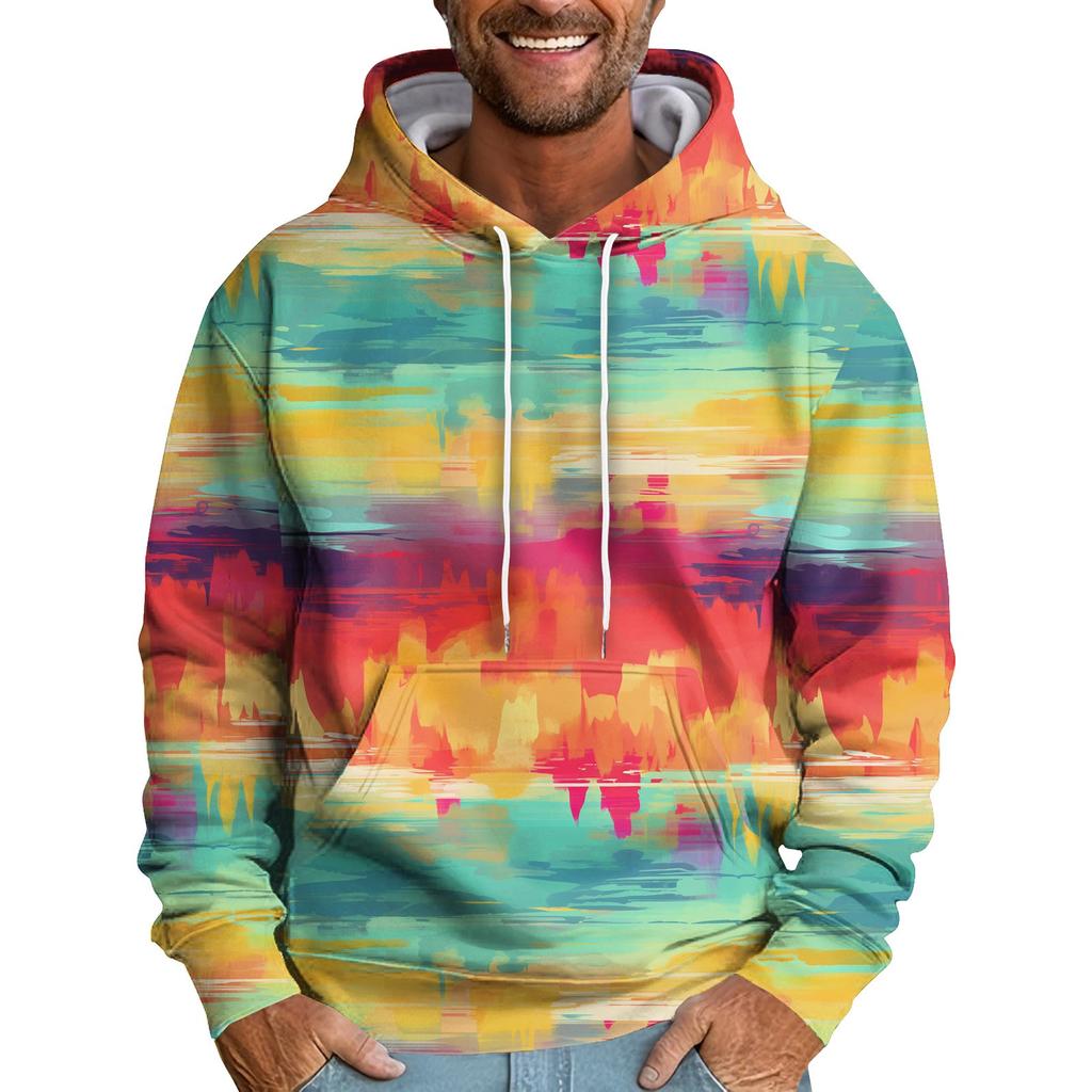 Men's Loose Abstract Printed Hooded Sweatshirt Men's Casual Fashion Sports Sweatshirt