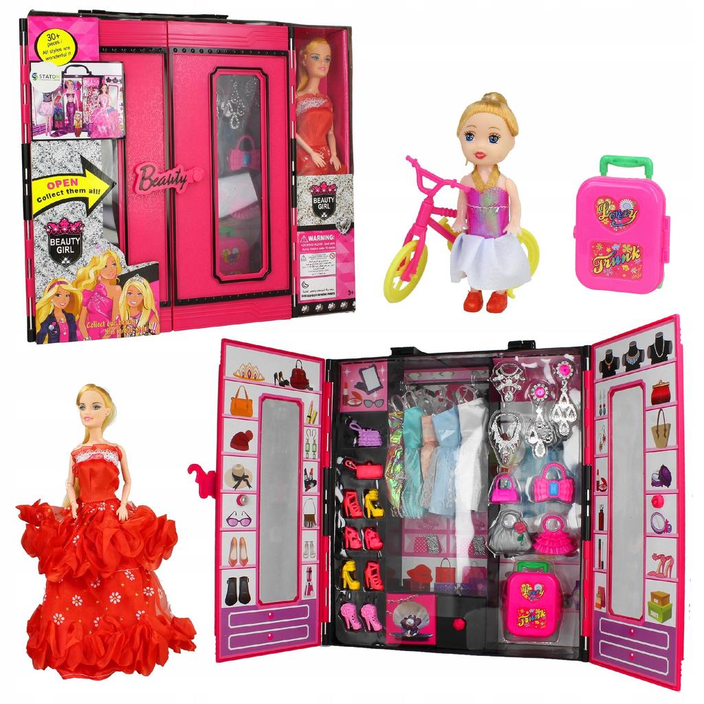 [PACZB] Doll Set with Wardrobe, Dresses, Suitcase, Wardrobe for Clothes Z2202C