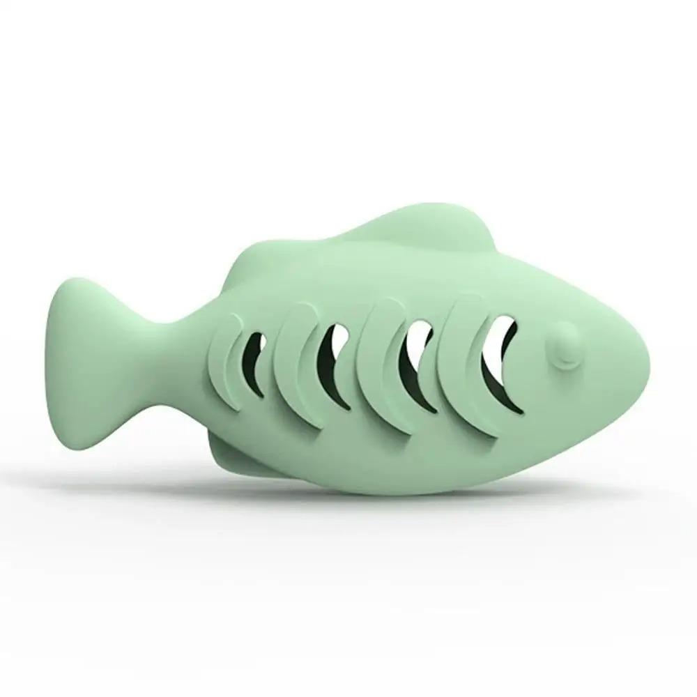Interactive Cat Toy Food Dispenser For Indoor Cats Blue Treat Catnip Stuffer Engaging Silicone Fish Chew Toy Dental Care