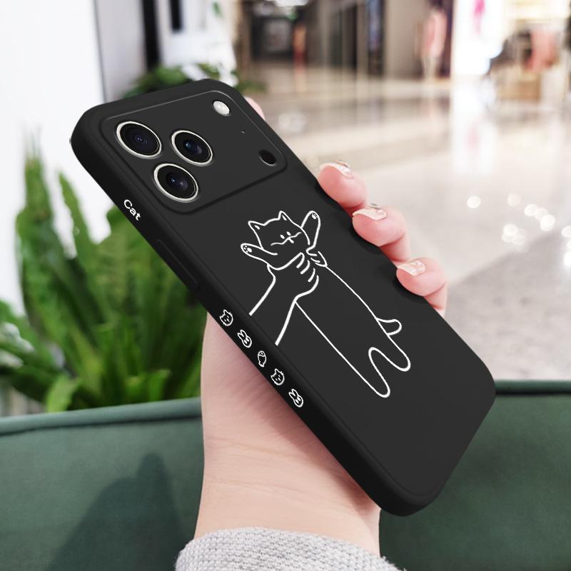 Игрушка-антистресс Кот Чехол для телефона для iPhone 17 Air 16 16e 15 14 13 Pro Max Plus Mini Жидкий Силикон Мягкий Чехол