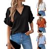 Yousheng Women Shirt V-Neck Ruffled Splicing Petal Sleeve Solid Color Tops Loose Fit Tee Casual Office Travel Shirt