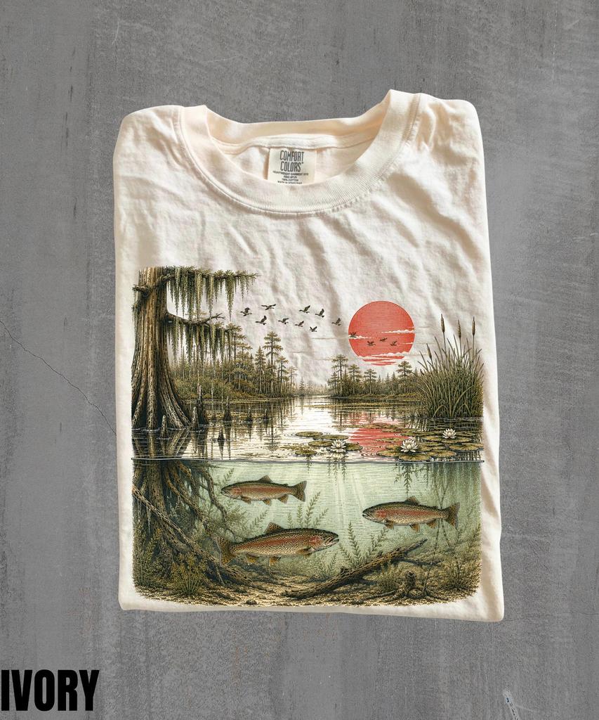 Vintage Trout Fishing Graphic Shirt,Fisherman Nature Shirt,Retro Lake Nature Top,Vintage Outdoor Wilderness Shirt,Retro Fish Nature Gift