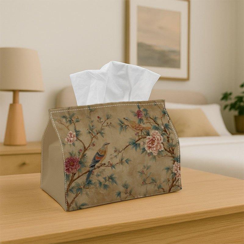 1pc Tissue Box Holder An Wallpaper with Birds and Flowers - Multifunctional Napkin Dispenser for Home Party Car Decor - Decorative Tissue Paper Organi