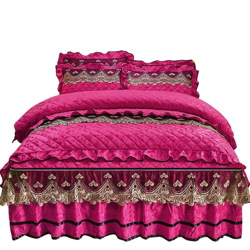 Стеганый бархатный пододеяльник, комплект двуспальной кровати 220x240, королевский размер, кружевное роскошное пододеяльник с вышивкой, однотонные 2 наволочки, мягкие