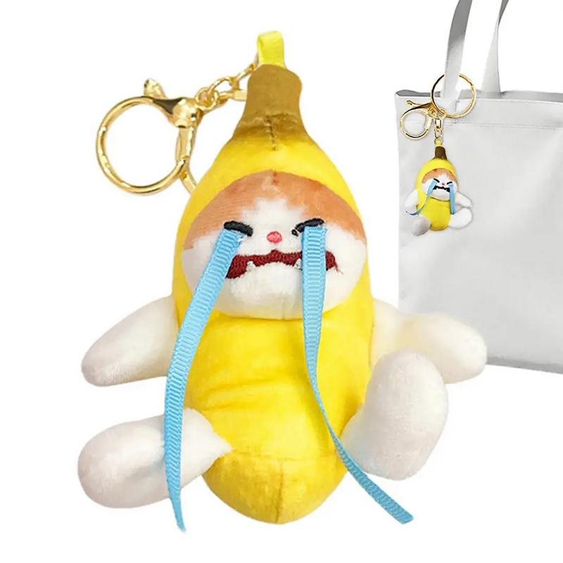 Crying Sound Banana Cat Keychain Creative Happy Cat Crying Banana Cat Doll Pendant Soft Yellow Kitty Fruit Plushies For Kids