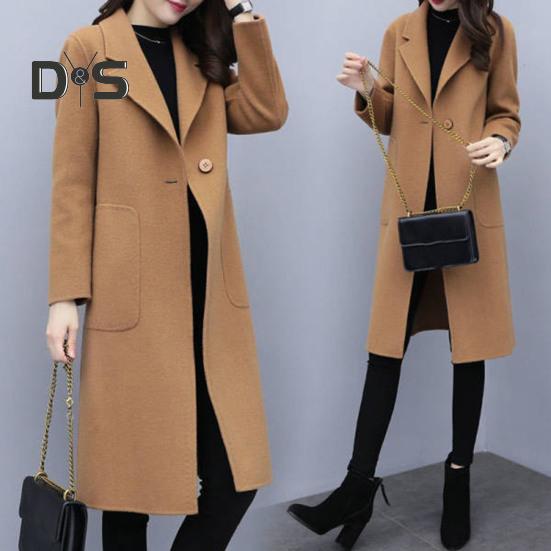 Женское зимнее пальто с отложным воротником, длинным рукавом, средней длины, плотное, однотонное, ветрозащитное, теплое, свободное, корейский стиль, с одним карманом на пуговицах, женское пальто