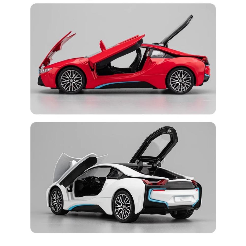 Миниатюры 1/32 BMW I8 Super Sport Car High Simulation Diecast Alloy Model Car Sound & Light Pull Back Collection Kids Toy Gift
