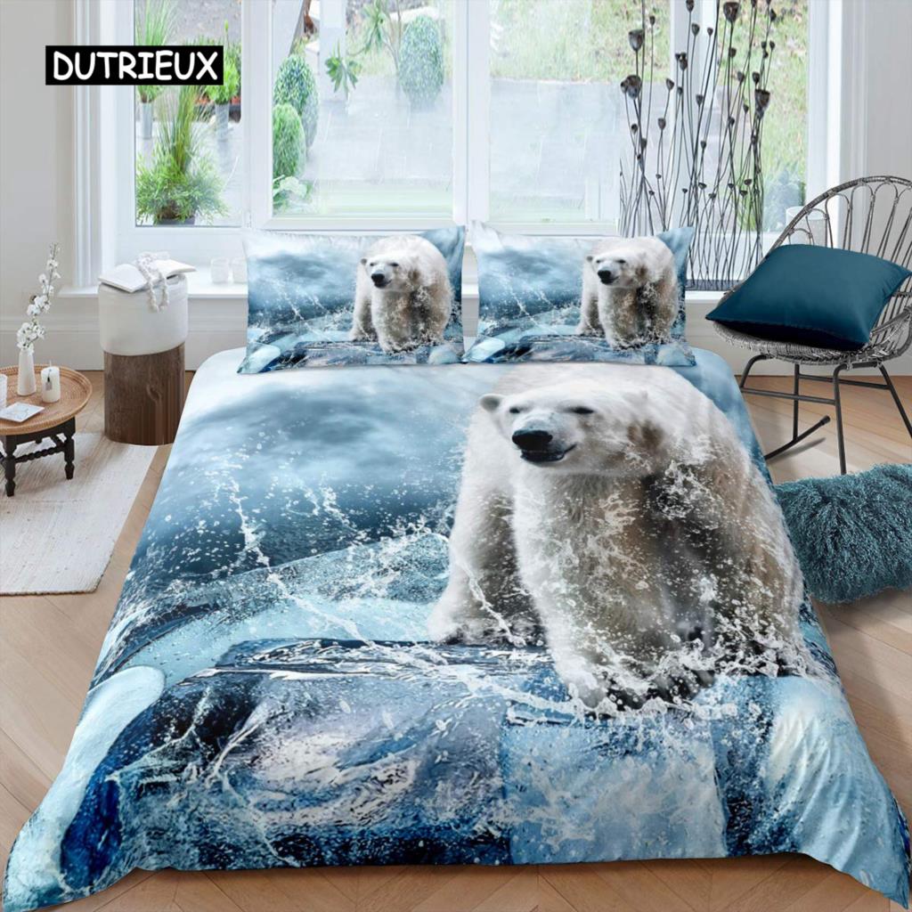 Белый медведь пододеяльник комплект постельного белья размера Queen Белый медведь с рисунком животных пододеяльник с принтом медведя для взрослых подростков детей