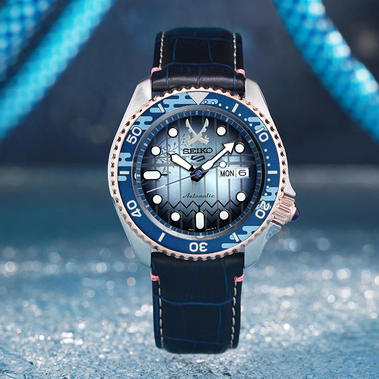 Seiko 5 Demon Slayer Collaboration Inosuke Hashibira Stainless Steel Watch Automatic Mechanical Movement Leather Strap Unisex watches blue SRPJ26K1