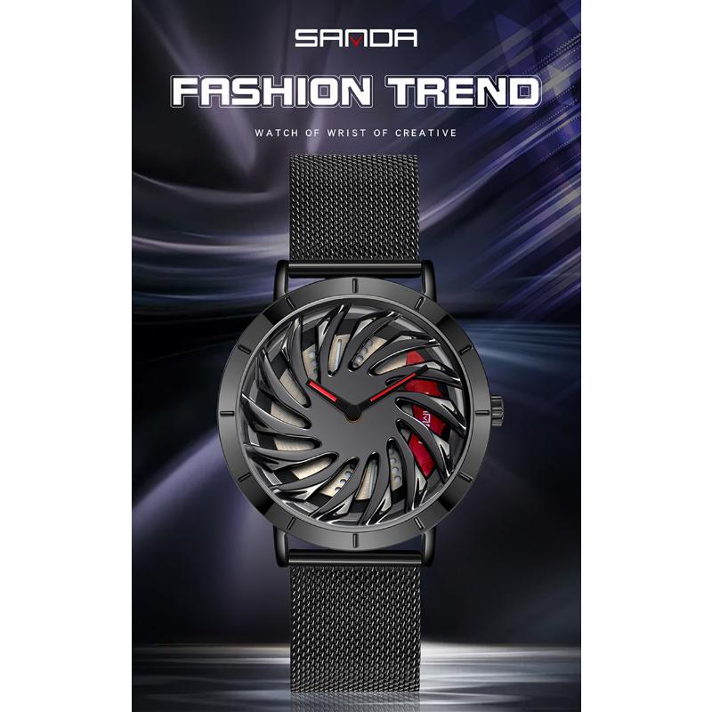 Сеть новых продуктов с кварцевыми часами Модные трендовые часы Простые креативные кварцевые мужские часы с полым автомобилем на колесиках